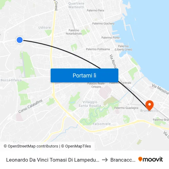 Leonardo Da Vinci Tomasi Di Lampedusa to Brancaccio map