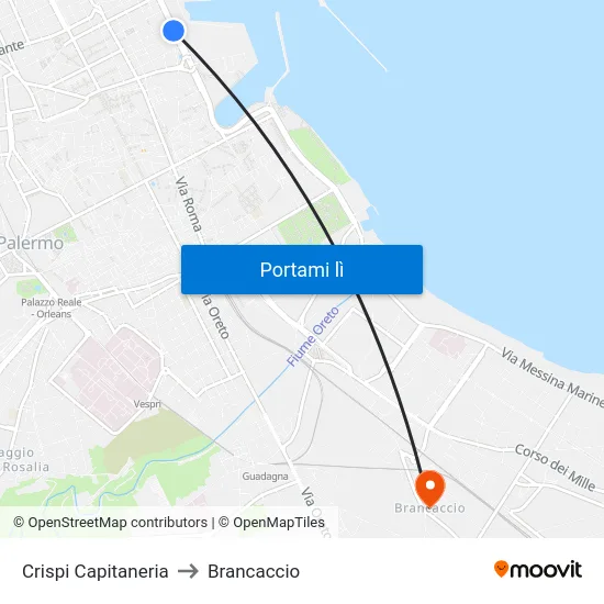 Crispi Capitaneria to Brancaccio map