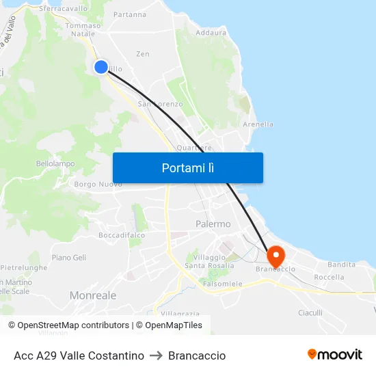 Acc A29 Valle Costantino to Brancaccio map