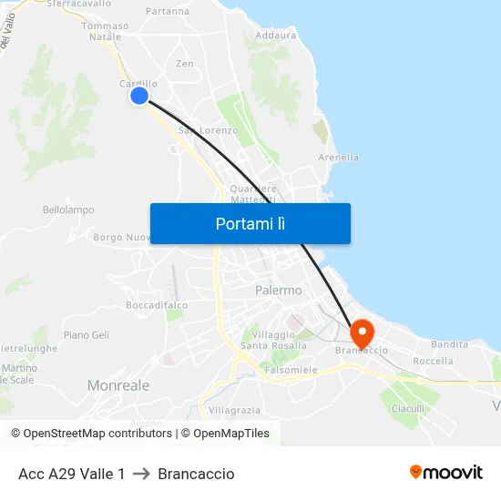 Acc A29 Valle 1 to Brancaccio map