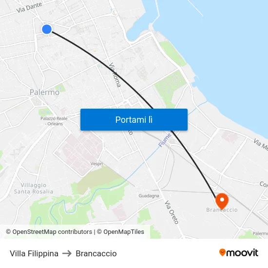 Villa Filippina to Brancaccio map