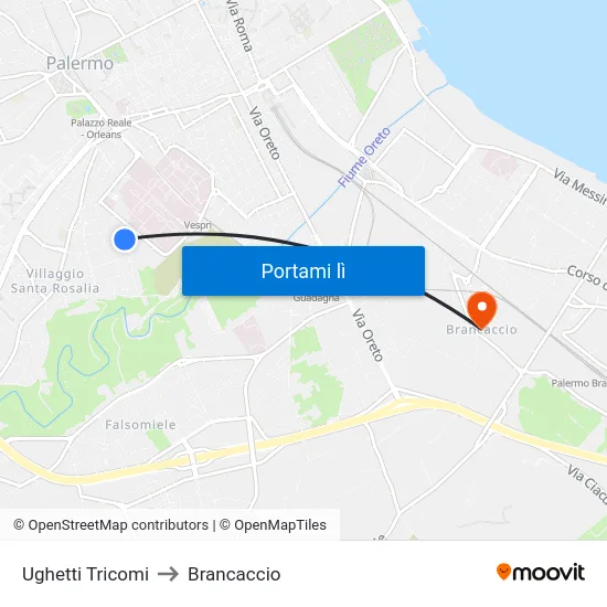 Ughetti Tricomi to Brancaccio map