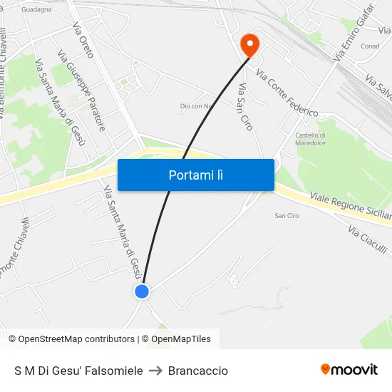 S M Di Gesu' Falsomiele to Brancaccio map