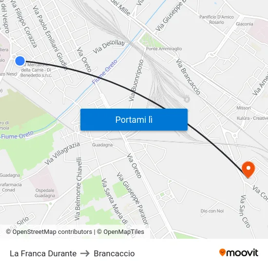La Franca Durante to Brancaccio map