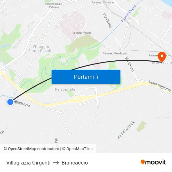 Villagrazia Girgenti to Brancaccio map