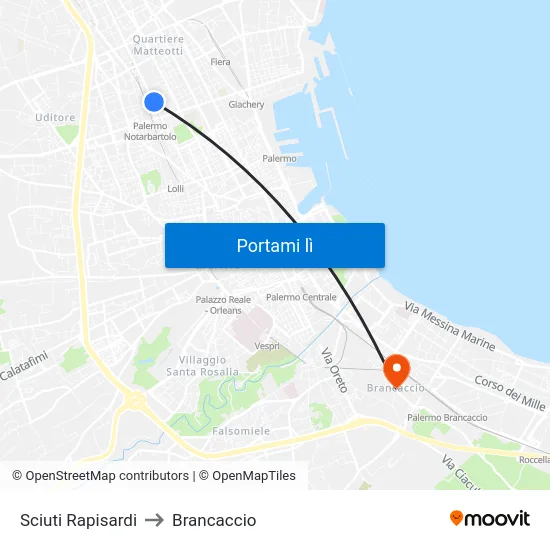 Sciuti Rapisardi to Brancaccio map
