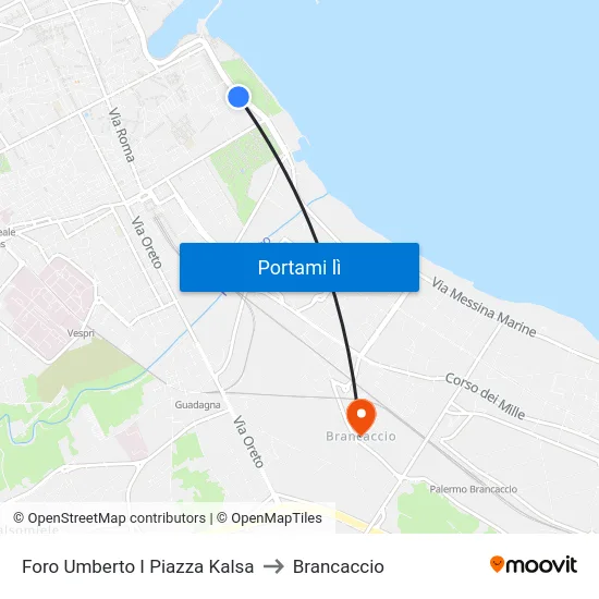Foro Umberto I Piazza Kalsa to Brancaccio map