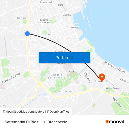 Settembrini Di Blasi to Brancaccio map