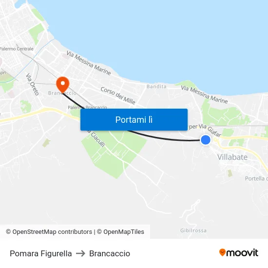 Pomara Figurella to Brancaccio map