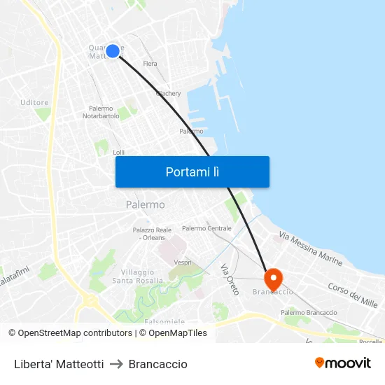 Liberta' Matteotti to Brancaccio map