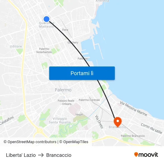 Liberta' Lazio to Brancaccio map