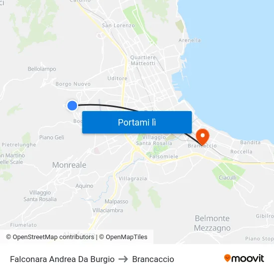 Falconara Andrea Da Burgio to Brancaccio map