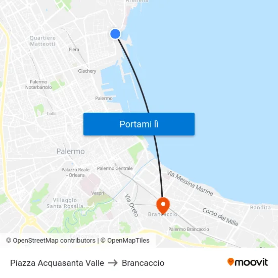 Piazza Acquasanta Valle to Brancaccio map