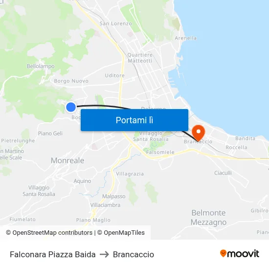 Falconara Piazza Baida to Brancaccio map