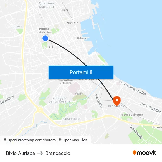 Bixio Aurispa to Brancaccio map