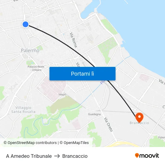 A Amedeo Tribunale to Brancaccio map