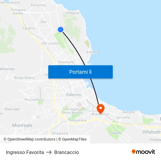 Ingresso Favorita to Brancaccio map