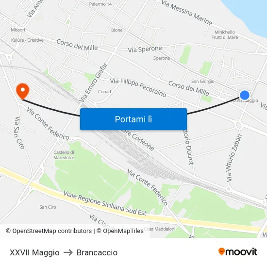 XXVII Maggio to Brancaccio map