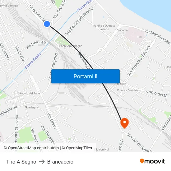 Tiro A Segno to Brancaccio map