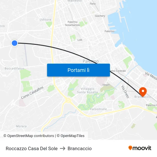 Roccazzo Casa Del Sole to Brancaccio map