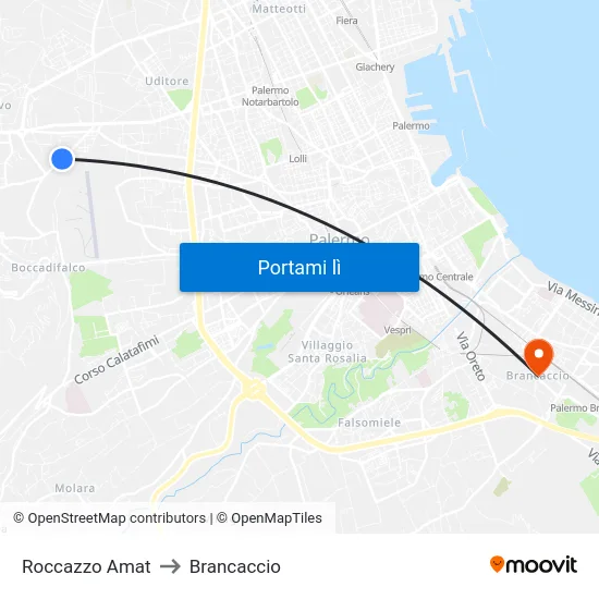 Roccazzo Amat to Brancaccio map