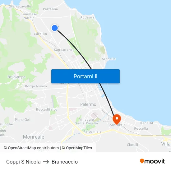Coppi S Nicola to Brancaccio map
