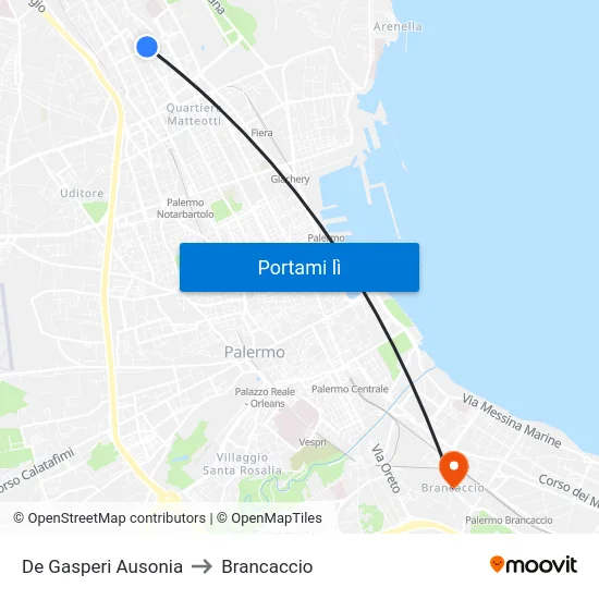 De Gasperi Ausonia to Brancaccio map