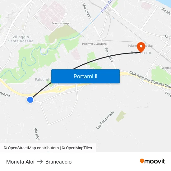 Moneta Aloi to Brancaccio map