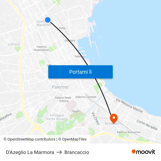 D'Azeglio La Marmora to Brancaccio map