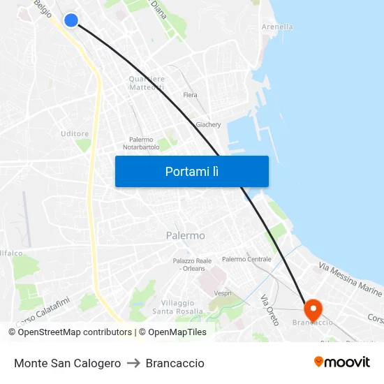 Monte San Calogero to Brancaccio map