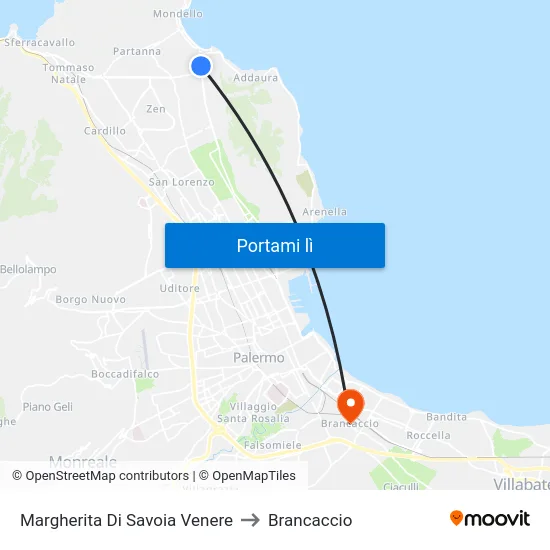 Margherita Di Savoia Venere to Brancaccio map