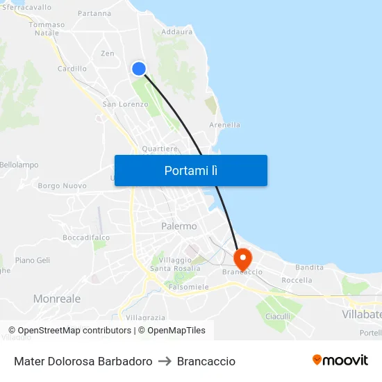 Mater Dolorosa Barbadoro to Brancaccio map