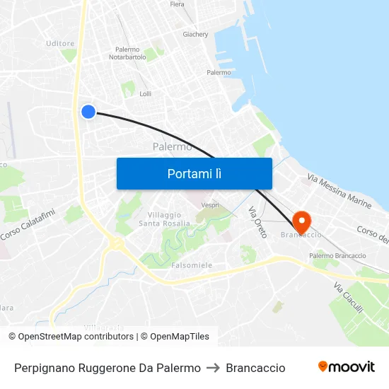 Perpignano Ruggerone Da Palermo to Brancaccio map