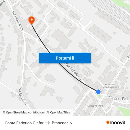 Conte Federico Giafar to Brancaccio map
