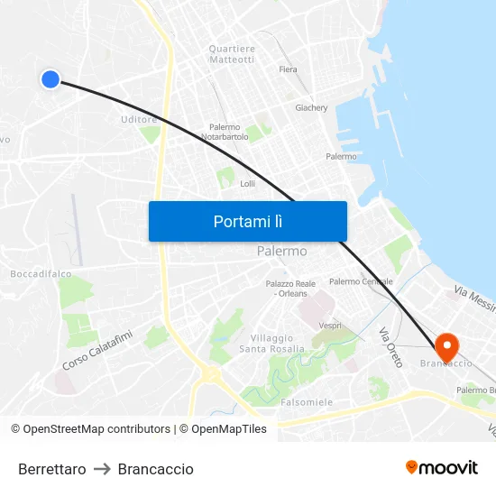Berrettaro to Brancaccio map
