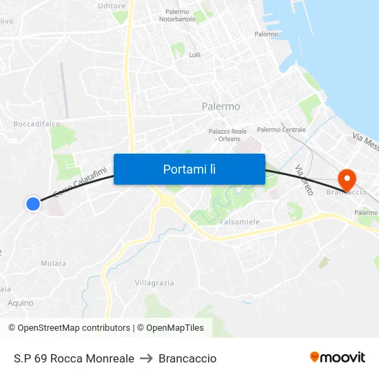 S.P 69 Rocca Monreale to Brancaccio map