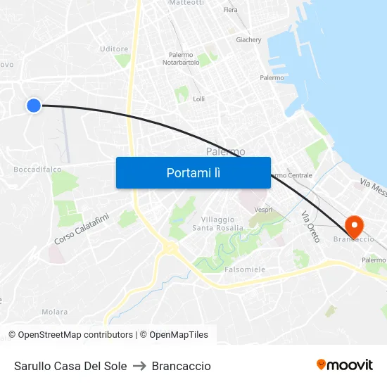 Sarullo Casa Del Sole to Brancaccio map