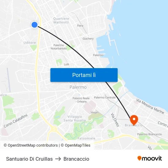 Santuario Di Cruillas to Brancaccio map