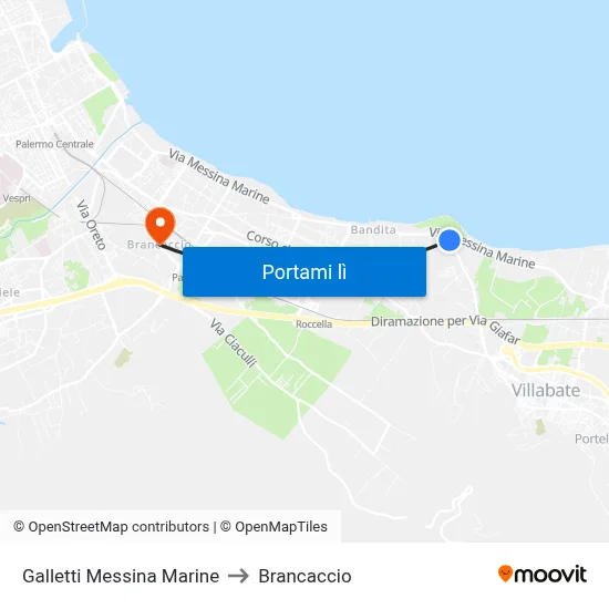 Galletti Messina Marine to Brancaccio map