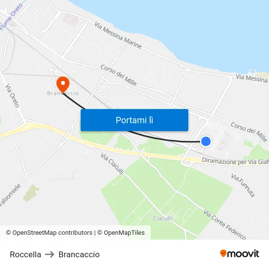 Roccella to Brancaccio map