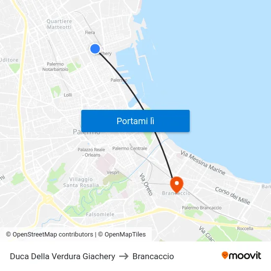Duca Della Verdura Giachery to Brancaccio map