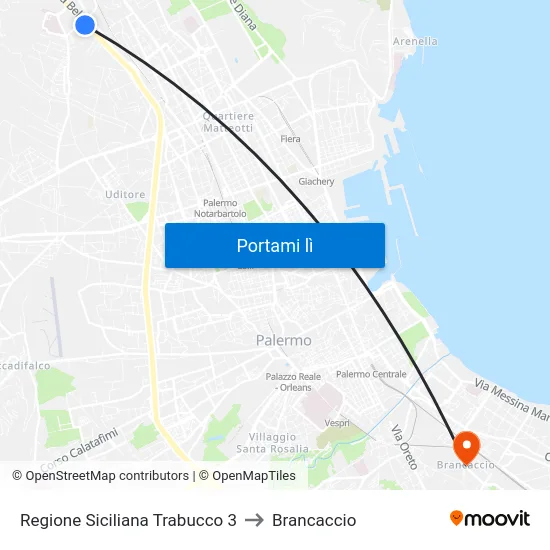 Regione Siciliana Trabucco 3 to Brancaccio map