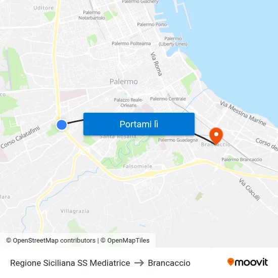 Regione Siciliana SS Mediatrice to Brancaccio map
