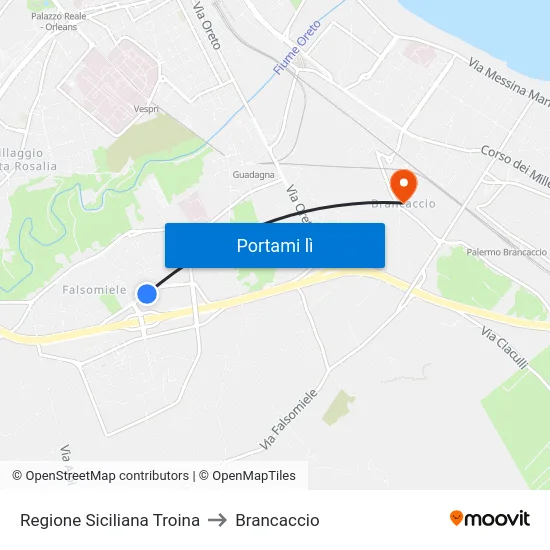 Regione Siciliana Troina to Brancaccio map