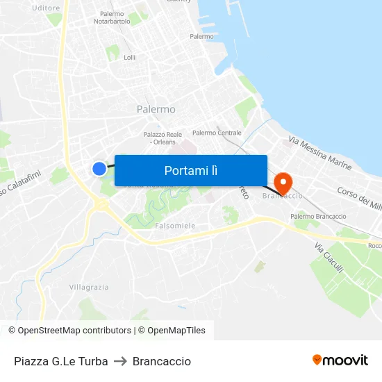 Piazza G.Le Turba to Brancaccio map