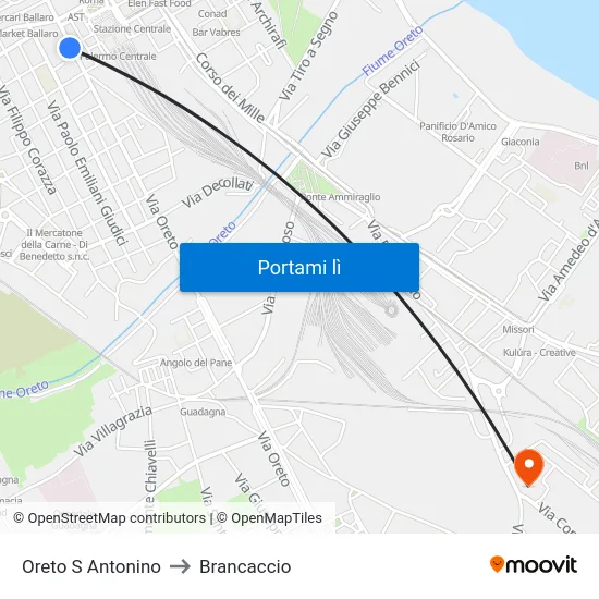 Oreto S Antonino to Brancaccio map