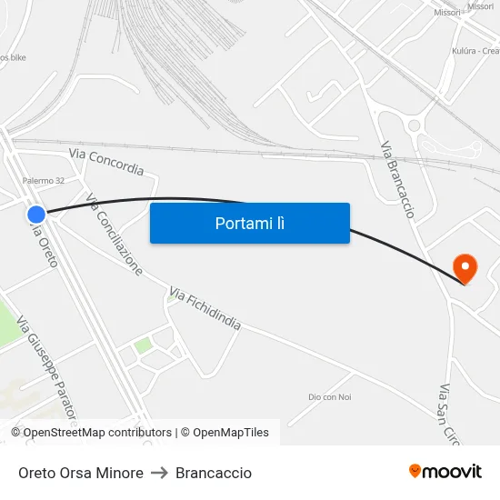 Oreto Orsa Minore to Brancaccio map