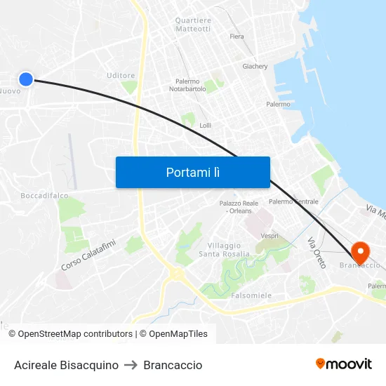 Acireale Bisacquino to Brancaccio map