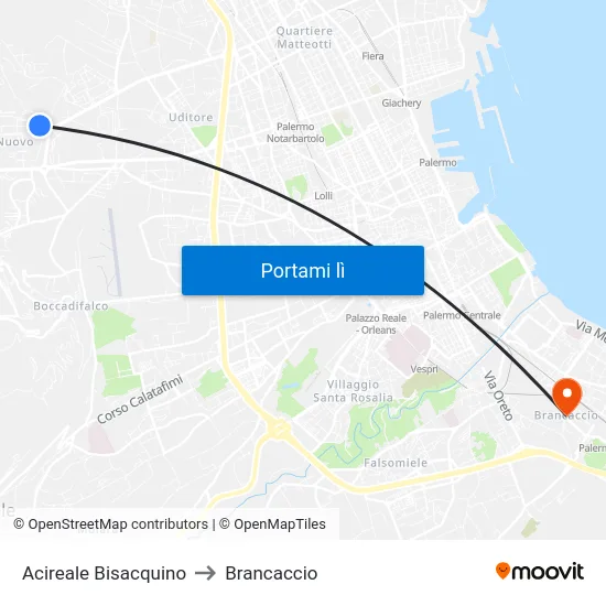 Acireale Bisacquino to Brancaccio map