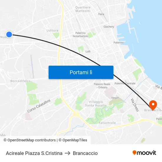 Acireale Piazza S.Cristina to Brancaccio map